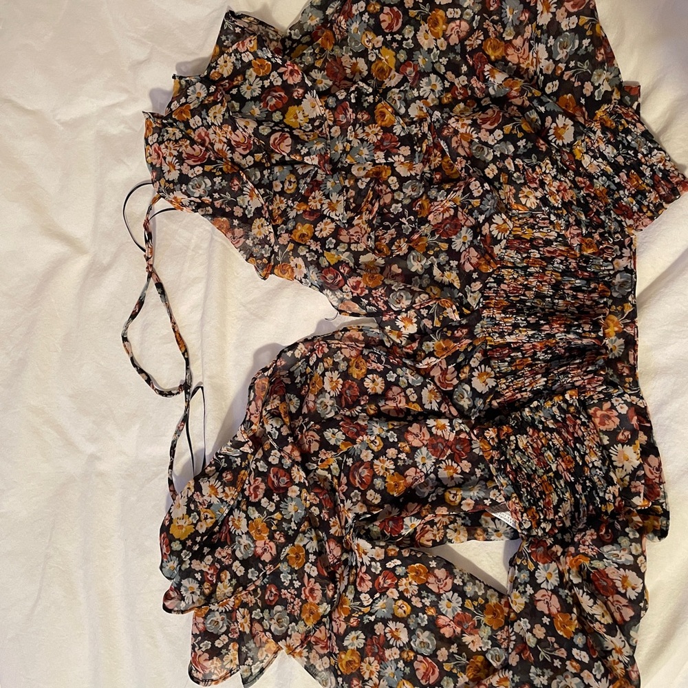Zara Long sleeve chiffon flowered shirt